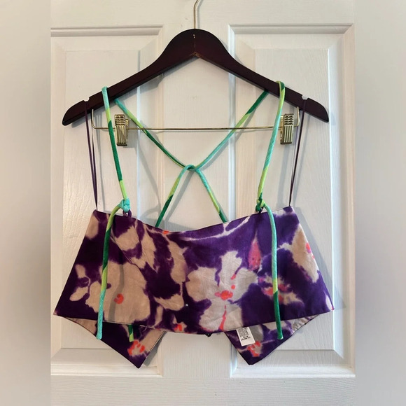 NEW! ZARA Purple Tie Dye Floral Bandeau Top SMALL DARING Hippie Boho Criss Cross - Picture 5 of 13